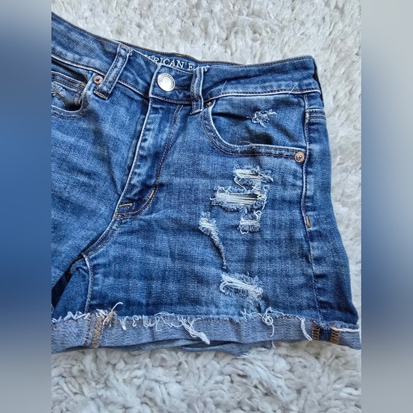 American Eagle Outfitters Hi-Rise Shortie Women's Blue Denim Shorts - Picture 4 of 9